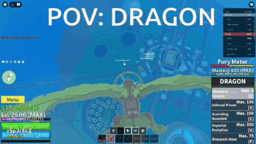 a screen shot of a video game with the words pov : dragon on it