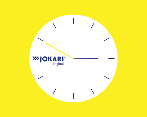 a white clock with the word jokari on it