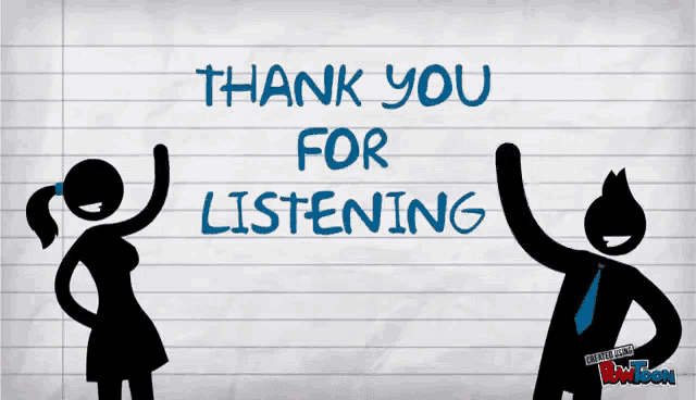 a thank you for listening sign with stick figures