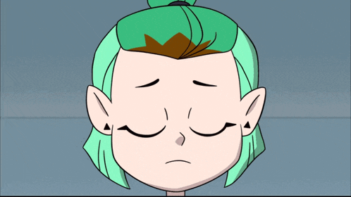 a cartoon drawing of a girl with green hair and brown ears