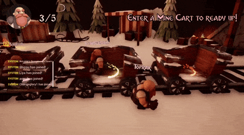 a screenshot of a video game with the words enter a mine cart to ready up