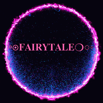 a logo for fairytale with a purple circle in the center