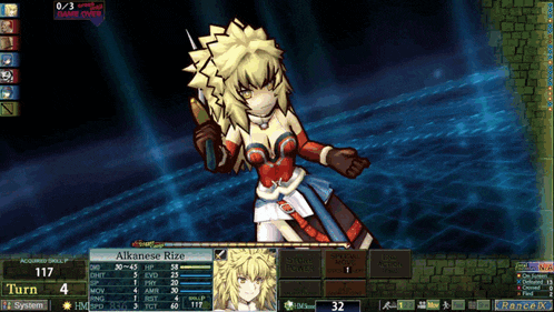a screenshot of a video game shows the character alkanese rize