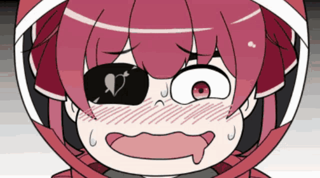 a cartoon of a girl with red hair and a black eye with a heart on it