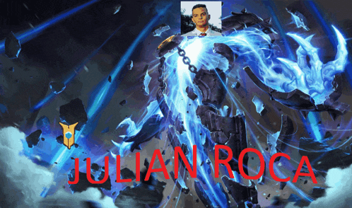 a picture of julian roca with a picture of a man in the background