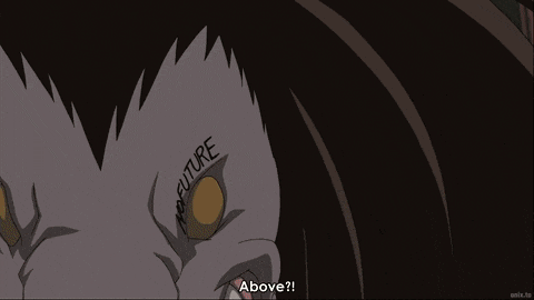 a close up of a monster 's mouth with a caption above it