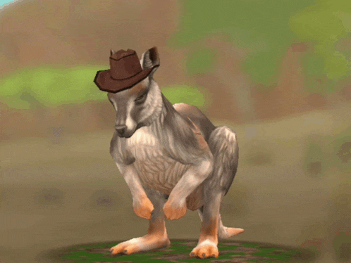 a cartoon kangaroo wearing a cowboy hat is jumping in the air