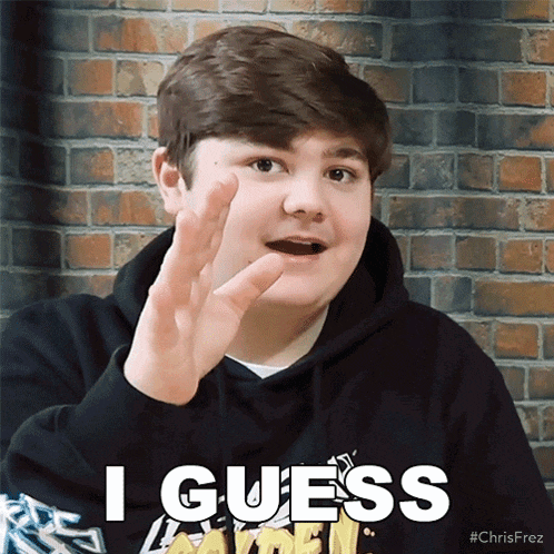 a young boy wearing a black hoodie says " i guess "
