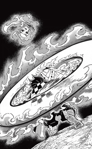 a black and white drawing of a person surrounded by flames