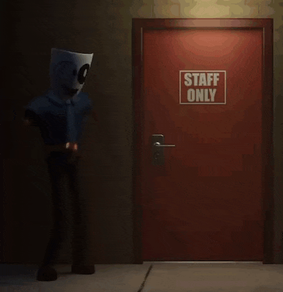 a red door with a sign that says staff only on it