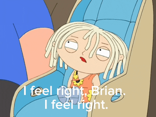 a cartoon of a girl saying " i feel right "
