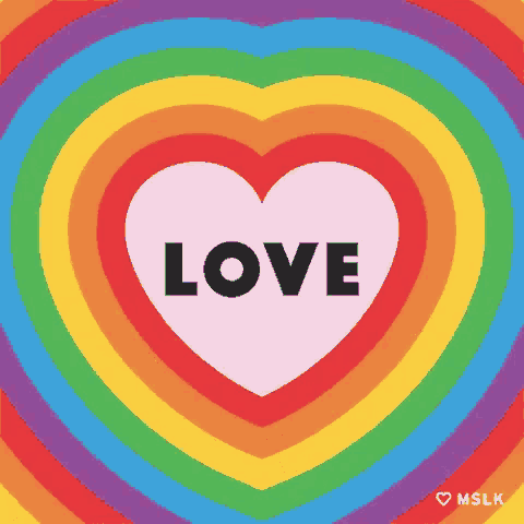 a rainbow heart with the word is in the middle