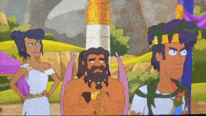 a man with a beard is standing next to a woman