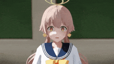 a girl with a yellow halo on her head is wearing a sailor uniform