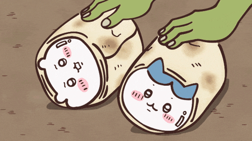 a cartoon drawing of two burritos being rolled up