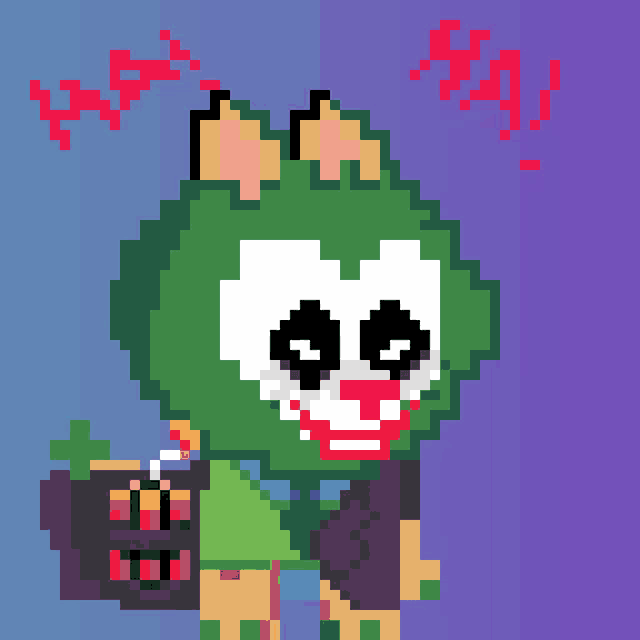 a pixel art of a clown with a bomb