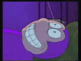 a cartoon character with a big smile on his face is laying down