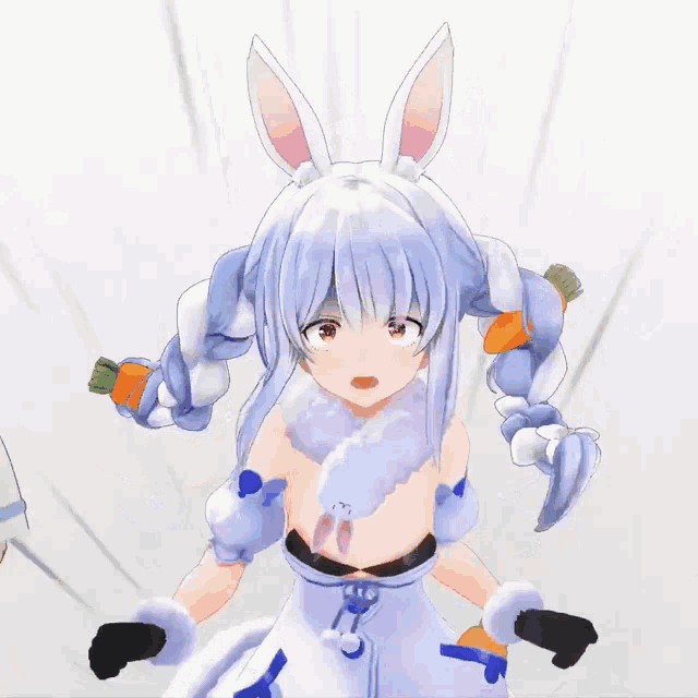 a 3d anime girl with bunny ears and braids