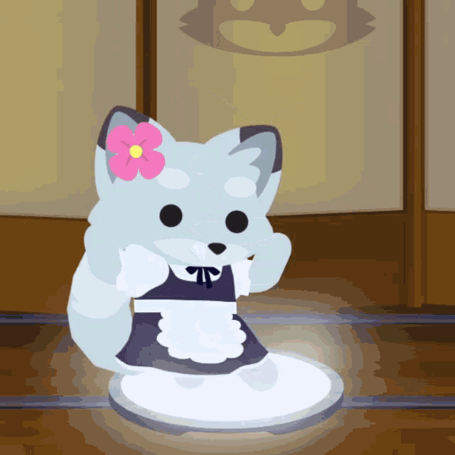 a cartoon of a cat wearing a maid dress