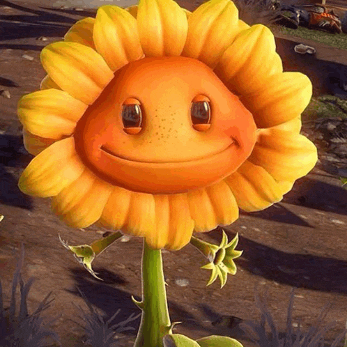 a cartoon sunflower with a smiling face and a green stem