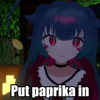 a picture of a girl with blue hair and red eyes that says " put paprika in "