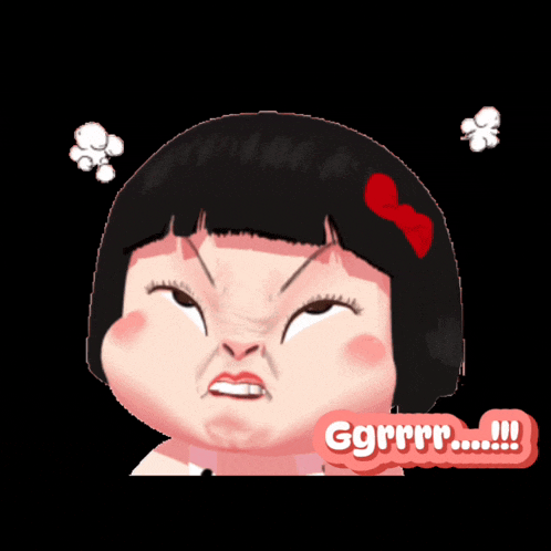 a cartoon girl with a red bow on her head is making an angry face and says ggrrr