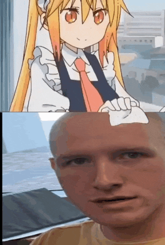 a man and a girl are standing next to each other . the girl is wearing a maid outfit and tie .