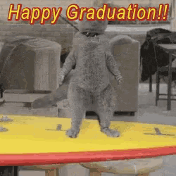 a picture of a cat on a surfboard with the words happy graduation