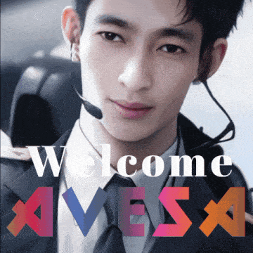 a picture of a man with a microphone on his head and the words welcome avesx