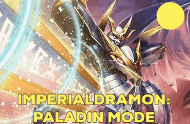 an advertisement for imperialdramon paladin mode with a robot