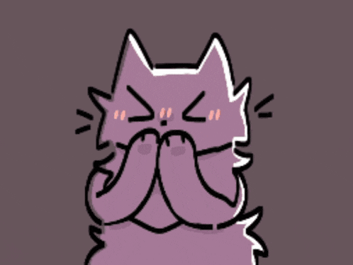 a cartoon drawing of a purple cat with hearts around its head