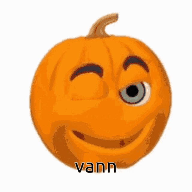 a cartoon pumpkin with a smiling face and the word vann on it .