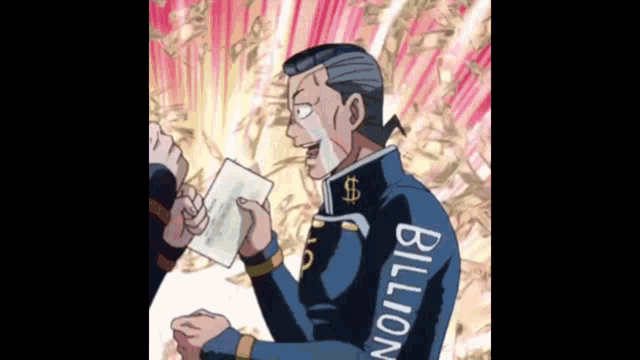 a man is holding a piece of paper that says billion