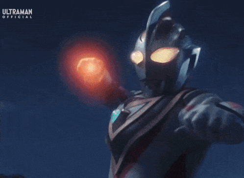a cartoon character is holding a glowing object in his hand in a dark room .