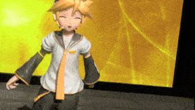 a cartoon character is standing in front of a yellow background with his eyes closed