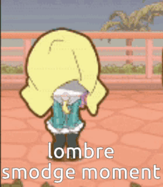 a cartoon of a girl covering her face with a pillow with the words " lombresmogge moment " written below her