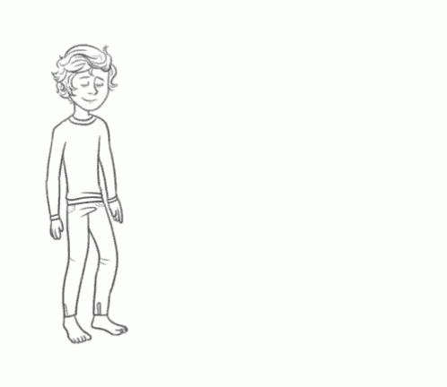 a black and white drawing of two boys standing next to each other