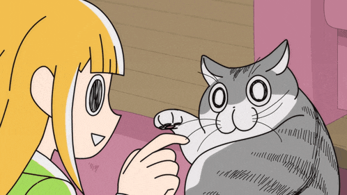 a cartoon drawing of a girl and a cat