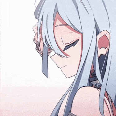 a drawing of a girl with long blue hair and a bow on her head