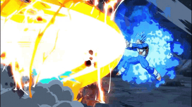 a cartoon of a man in a blue suit fighting another man