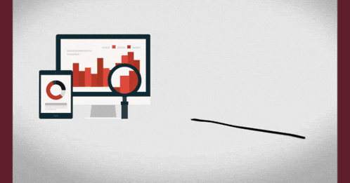 a computer screen with a magnifying glass next to a graph that says page