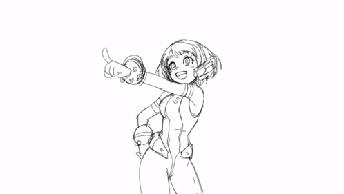 a black and white drawing of a girl pointing her finger