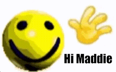 a smiley face and a hand with the words hi maddie below it