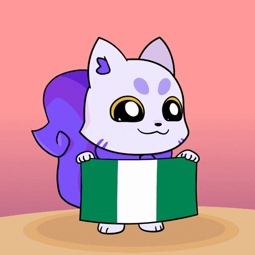 a cartoon of a cat holding a green and white flag