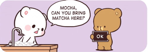 a cartoon of a teddy bear talking to another teddy bear who is holding a sign that says ok