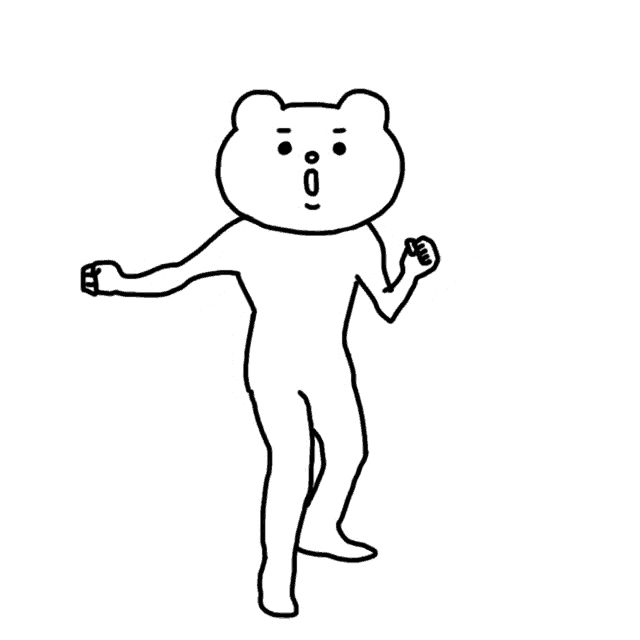 a black and white drawing of a bear with a surprised expression on his face
