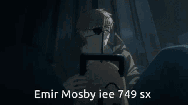 a cartoon of a man hugging a stuffed animal with the words emir mosby iee 749 sx on the bottom