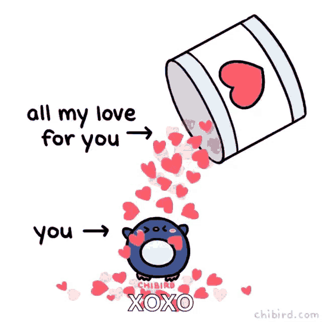 a cartoon of hearts pouring out of a bucket with the words all my love for you