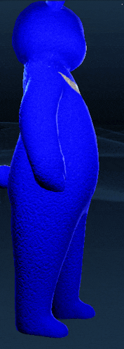 a blue teddy bear with a white stripe on the chest