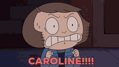 a cartoon of a girl with the name caroline written in red